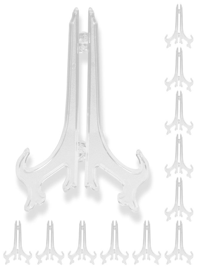 Coufce 12 Pieces 5 Inch Clear Plastic Easels Plate Display Stands Holders Picture Easel for Weddings, Home Decoration Birthdays - Image 1